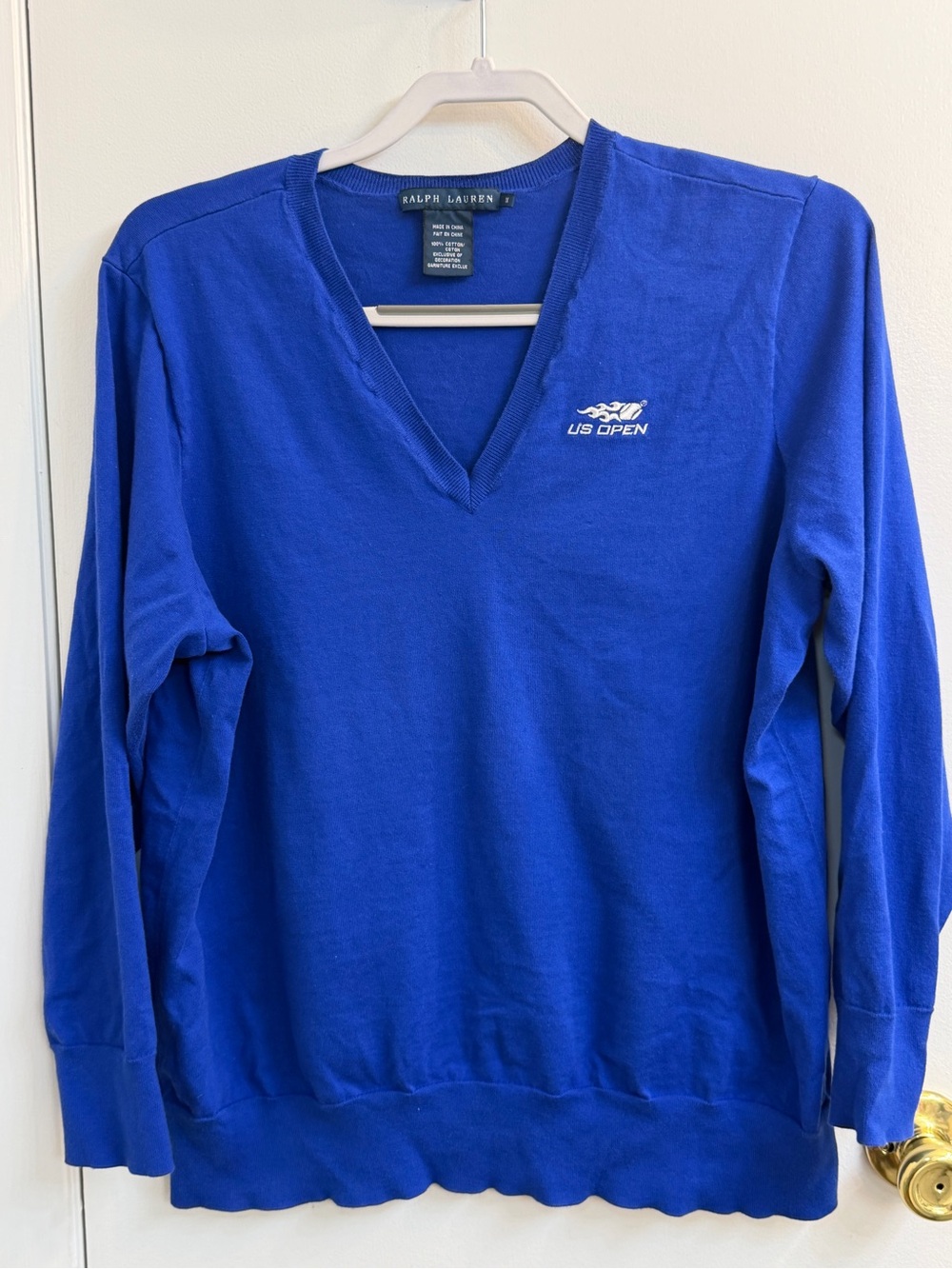 Ralph Lauren V-Neck Sweater with US Open Logo - Blue